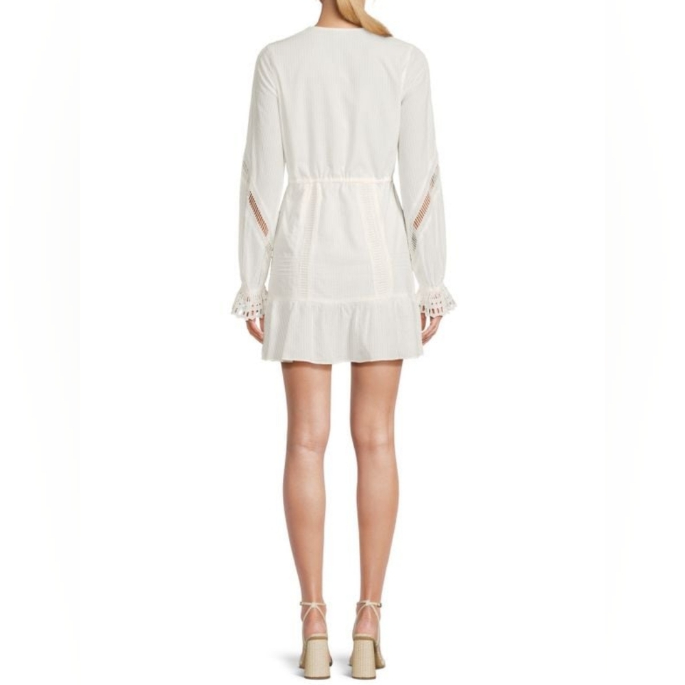The Kooples Embroidered Lace Tie Waist Dobby Square-Neck Flounce Shirtdress Sz M - Picture 13 of 16